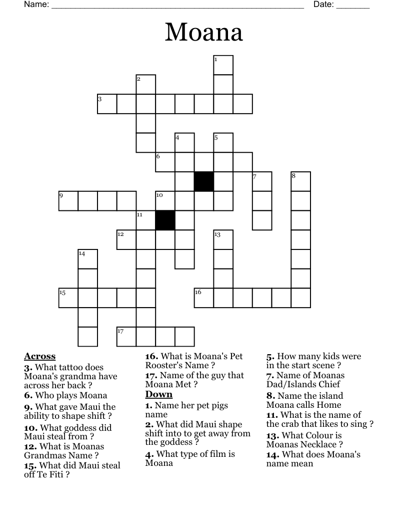 Moana Crossword