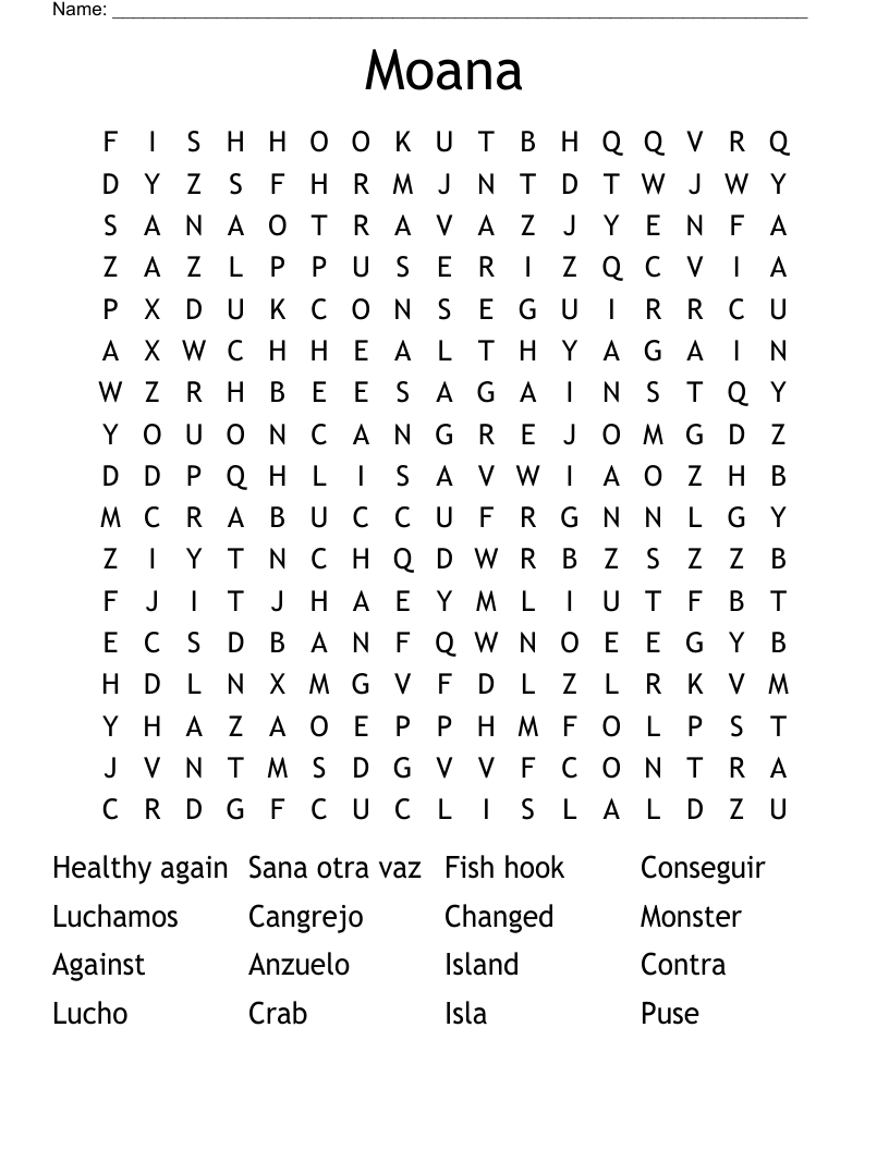 Moana Word Search