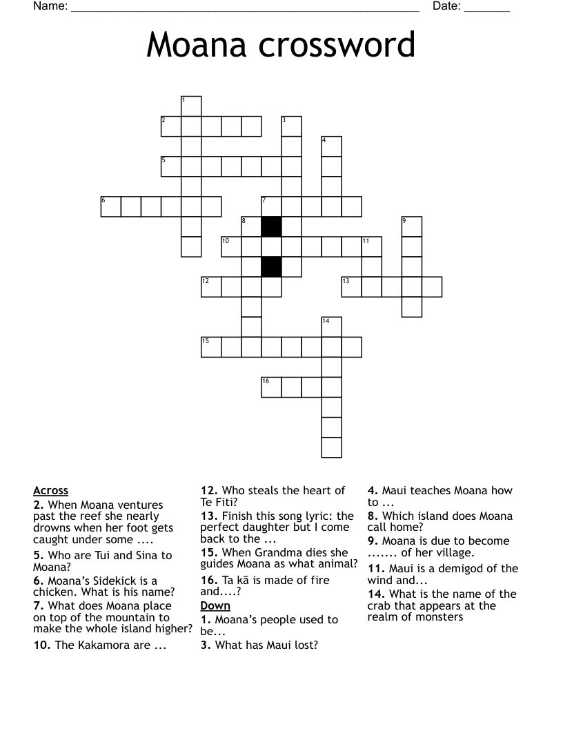 Moana crossword