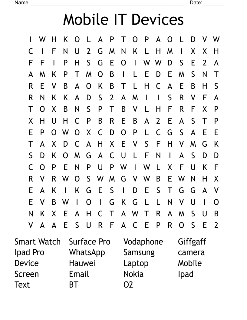 Mobile IT Devices Word Search