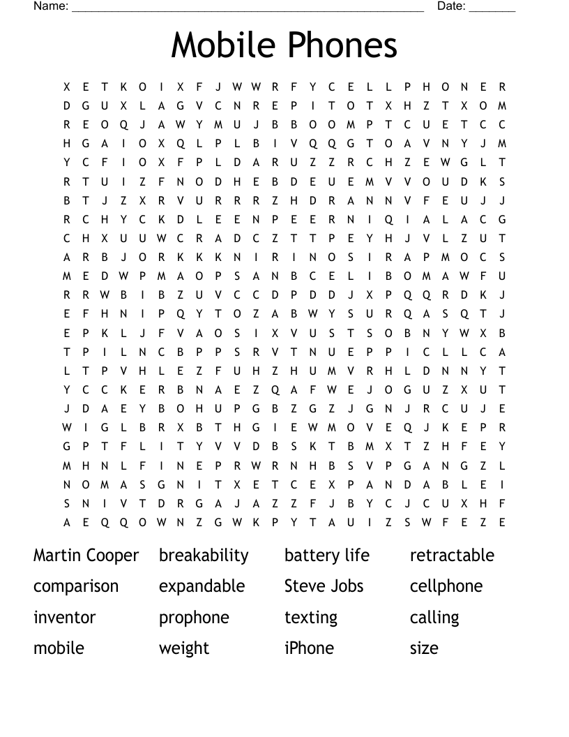 Mobile Phones Word Search