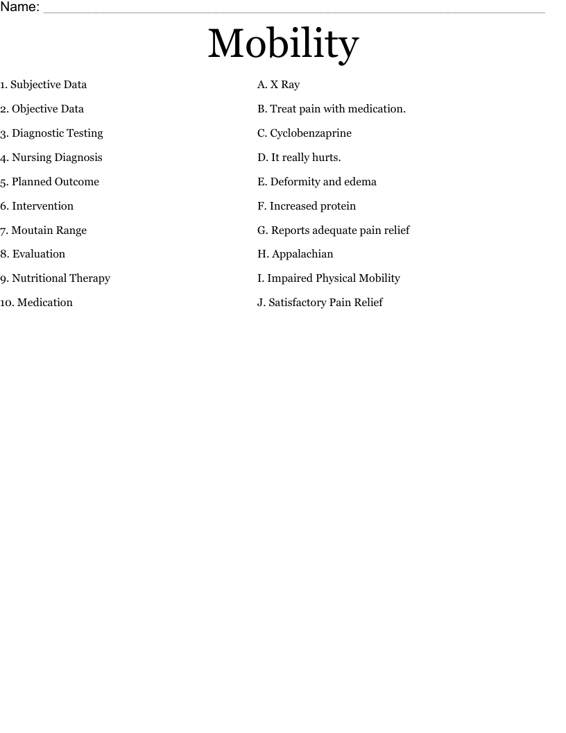 Mobility Worksheet