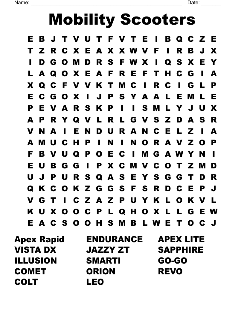 Mobility Scooters Word Search