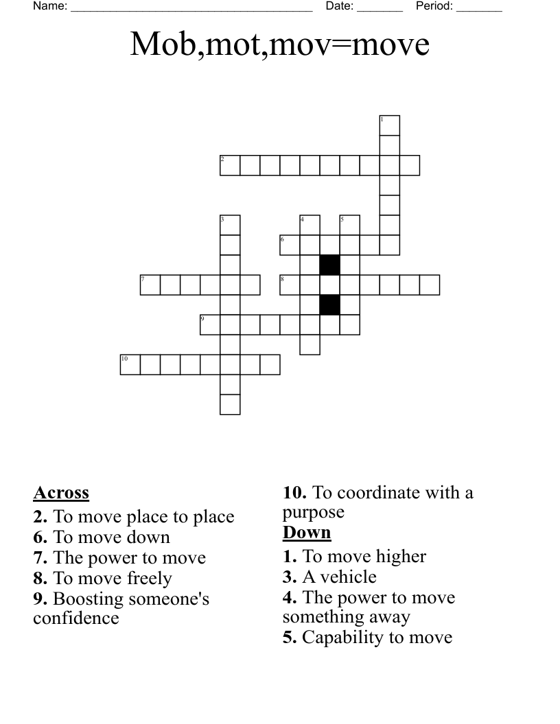 Mob,mot,mov=move Crossword