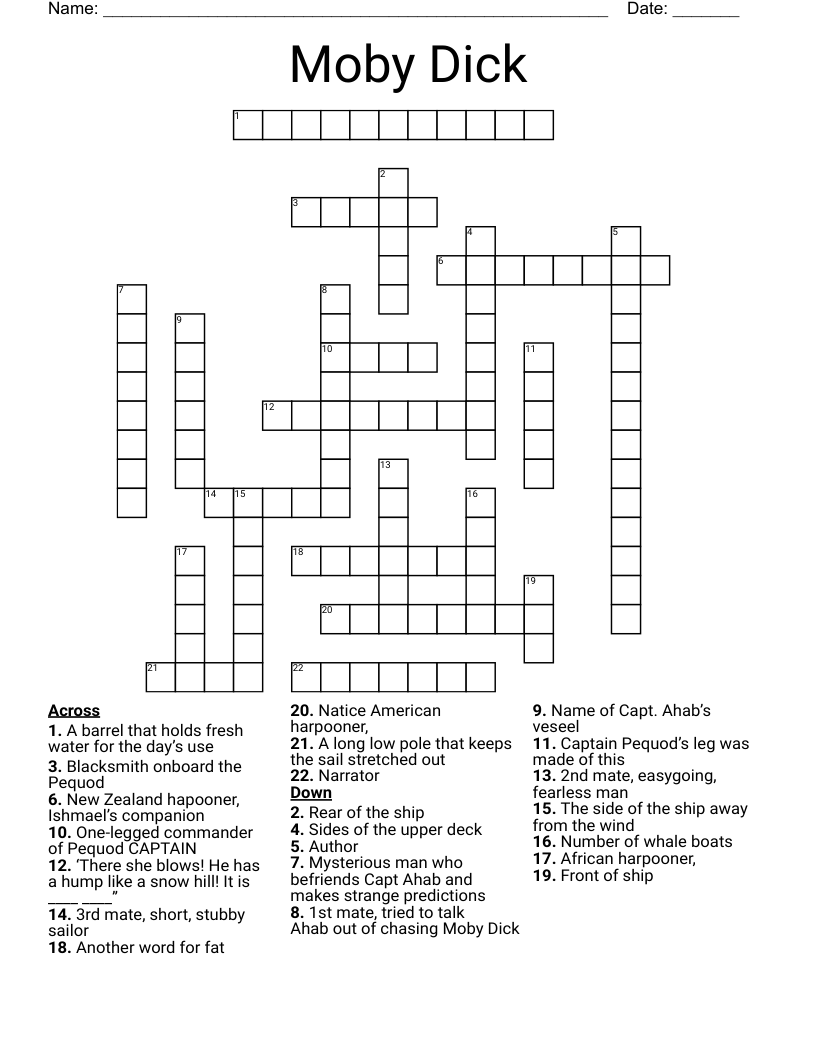 Moby Dick Crossword
