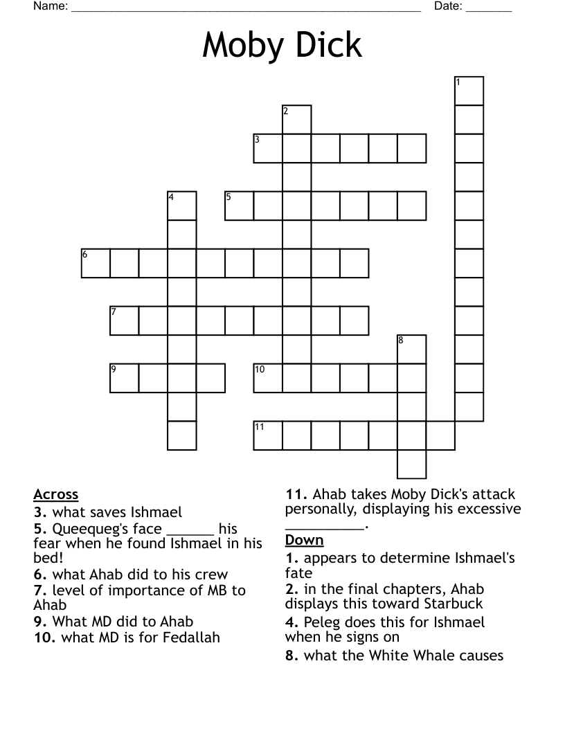 Moby Dick Crossword