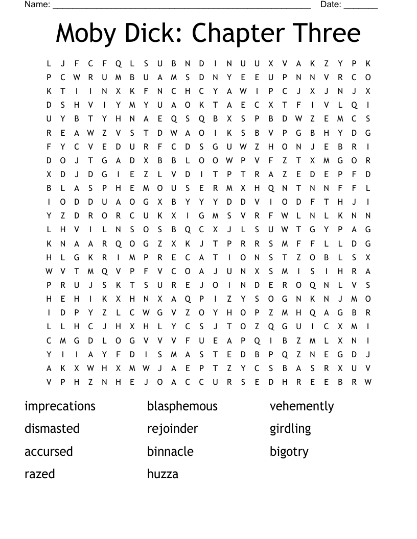 Moby Dick: Chapter Three Word Search