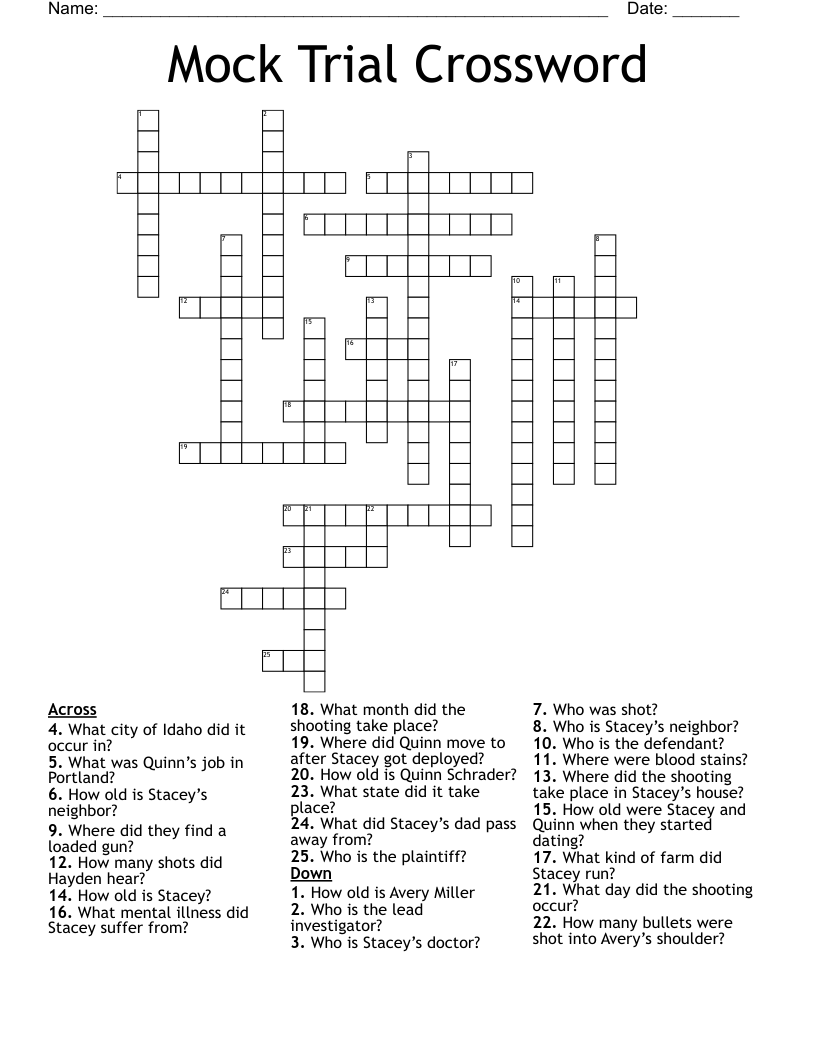 Mock Trial Crossword