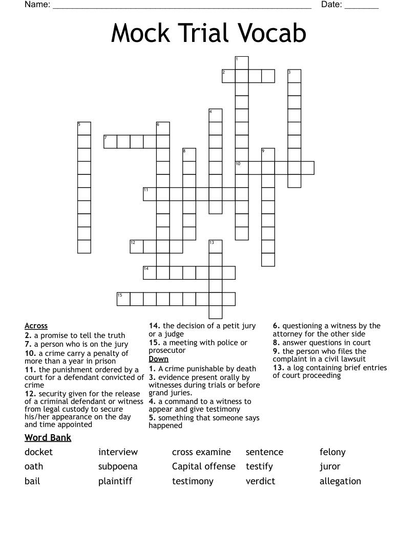 Mock Trial Vocab  Crossword