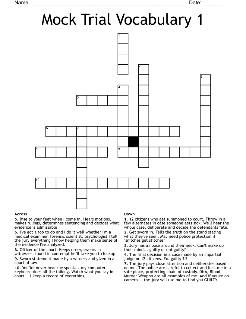 Mock Trial Vocabulary 1 Crossword
