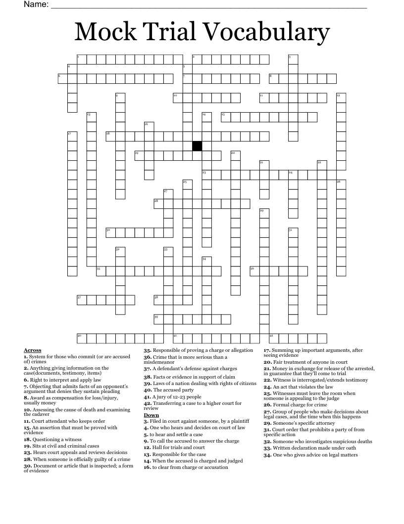 Mock Trial Vocabulary Crossword
