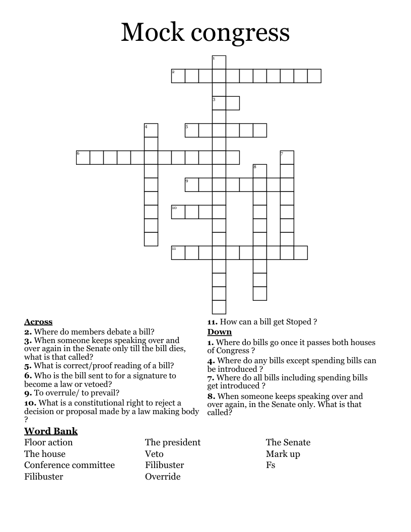 Mock congress Crossword