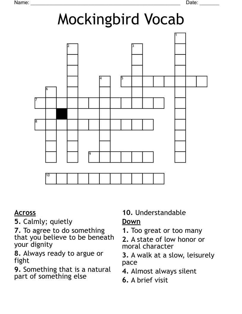 Mockingbird Vocab Crossword