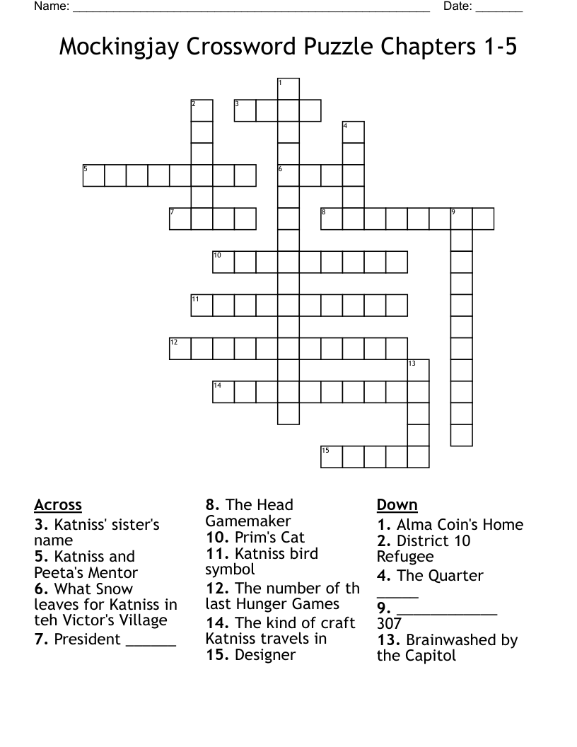Mockingjay Crossword Puzzle Chapters 1-5