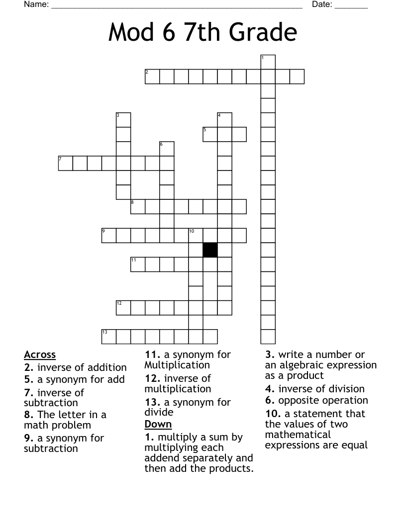 Mod 6 7th Grade Crossword