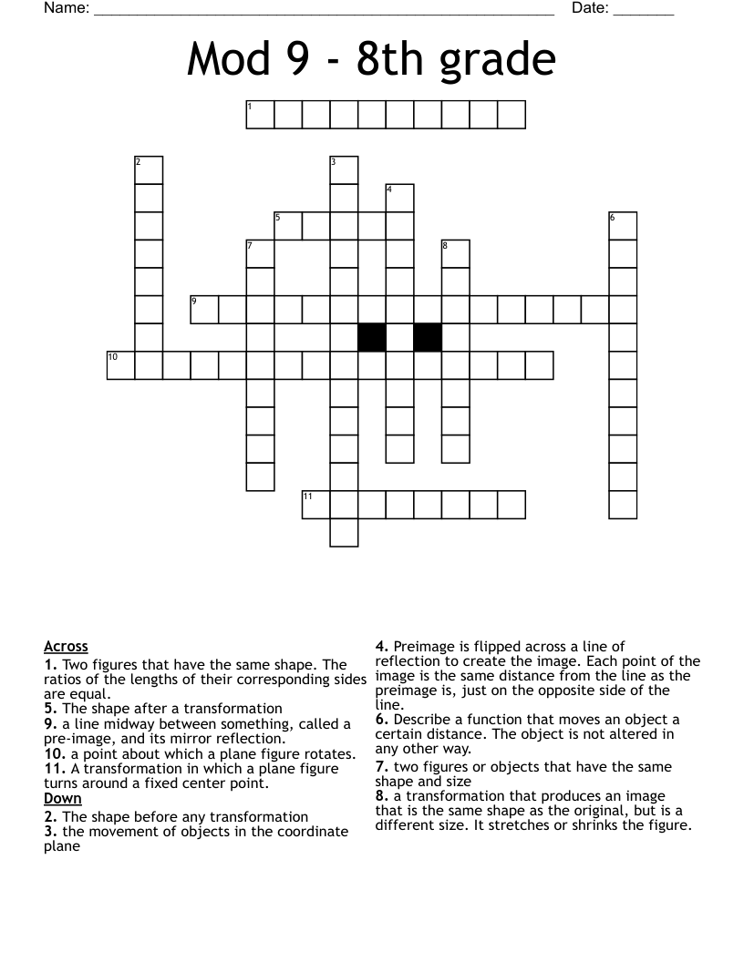 Mod 9 - 8th grade Crossword