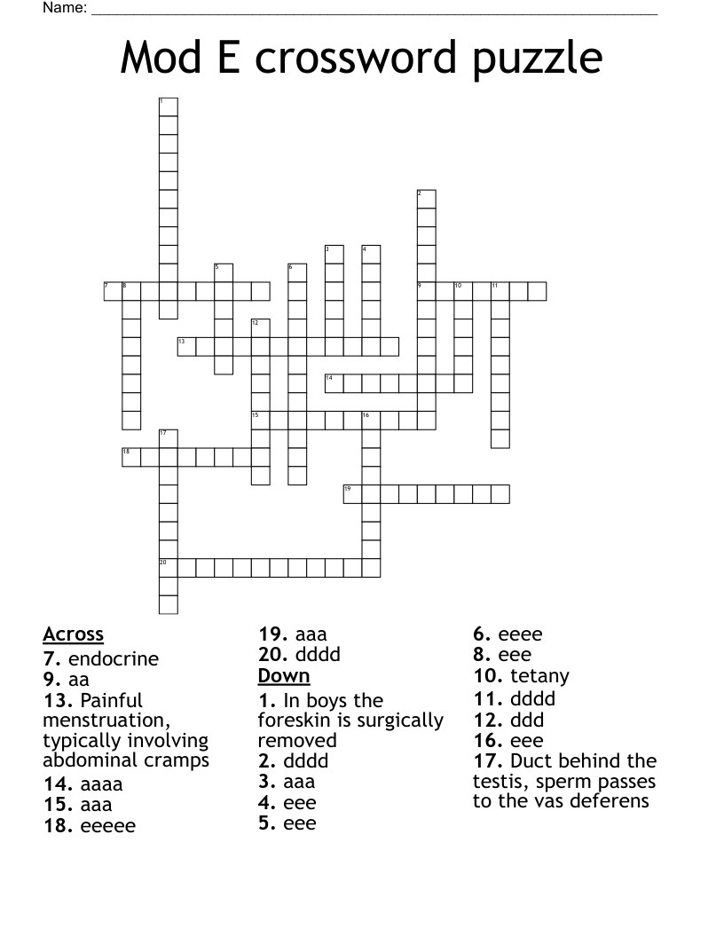 Mod  E crossword puzzle