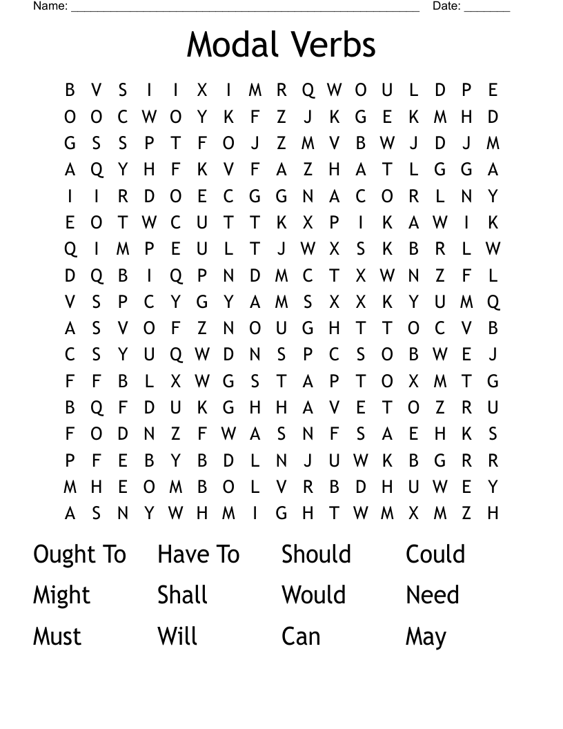 Modal Verbs Word Search