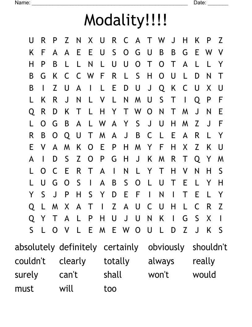 Modality!!!! Word Search