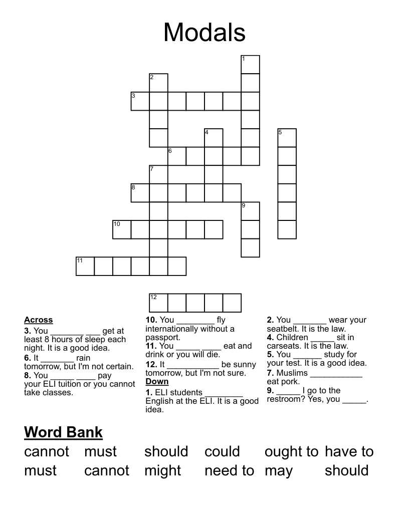 Modals Crossword