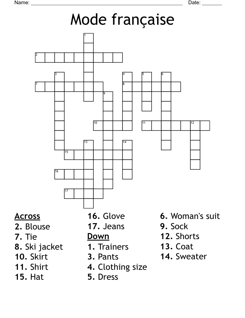 Mode française Crossword