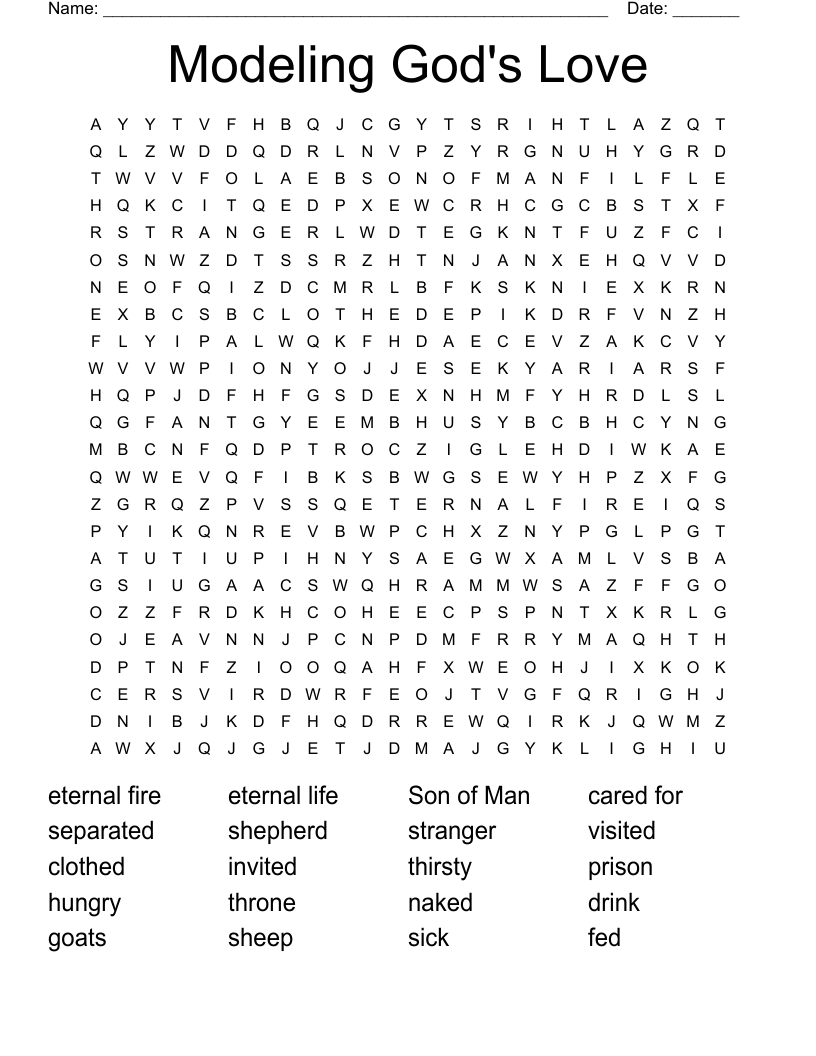 Modeling God's Love Word Search