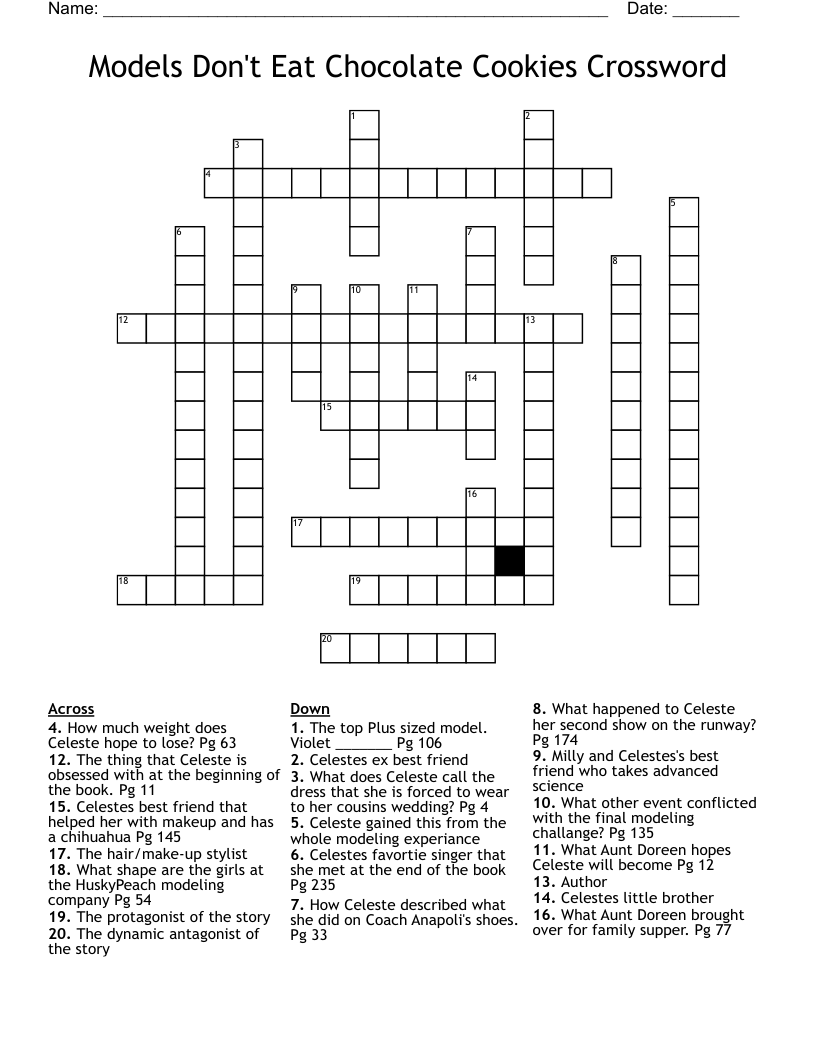 Models Don't Eat Chocolate Cookies Crossword 