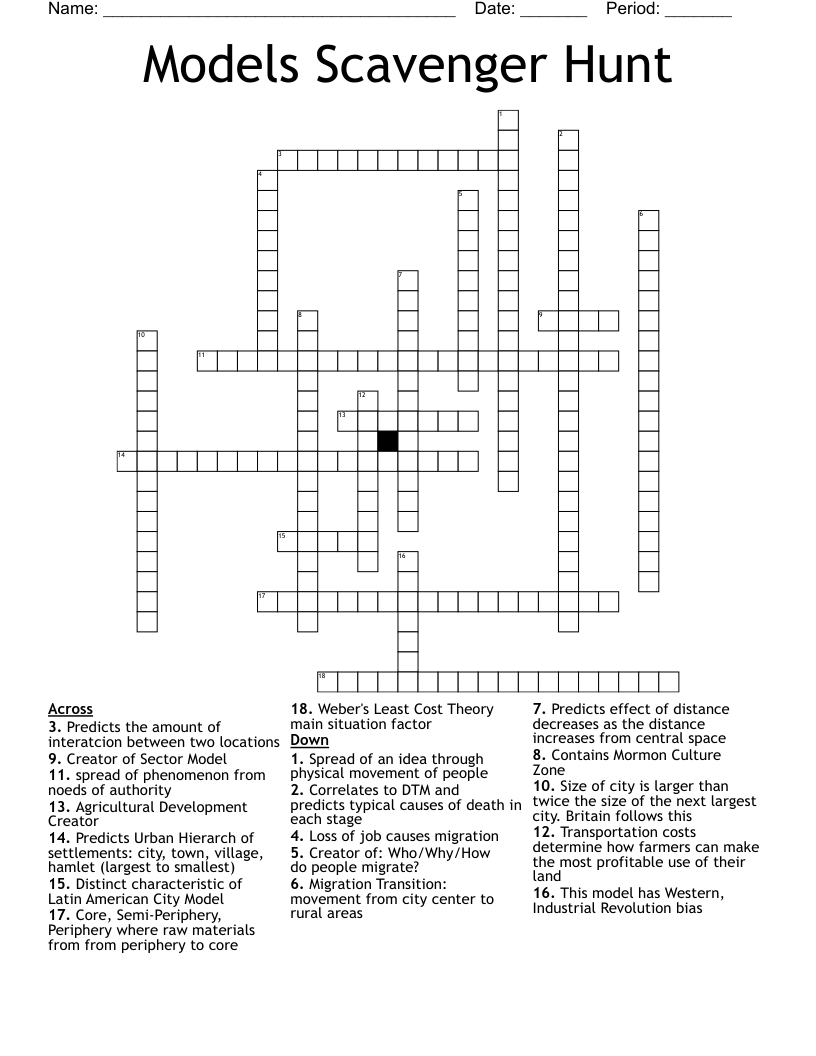 Models Scavenger Hunt Crossword