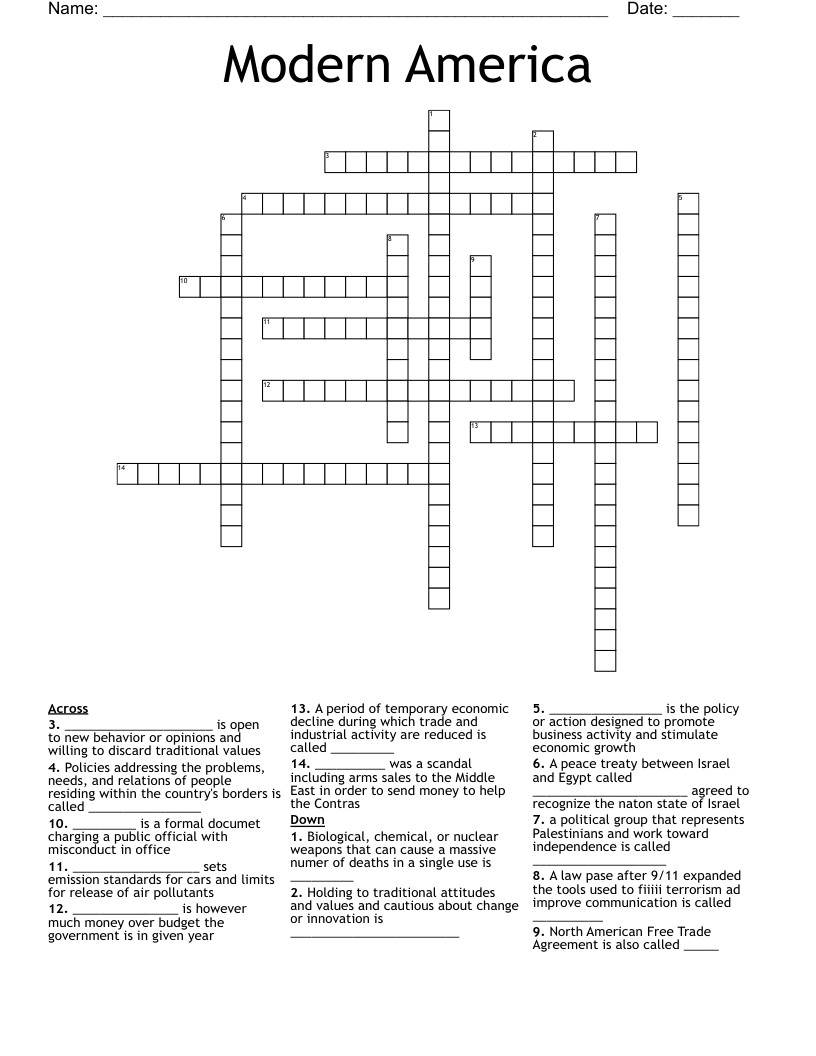 Modern America Crossword