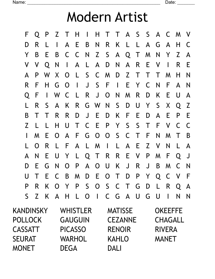 Modern Artist Word Search