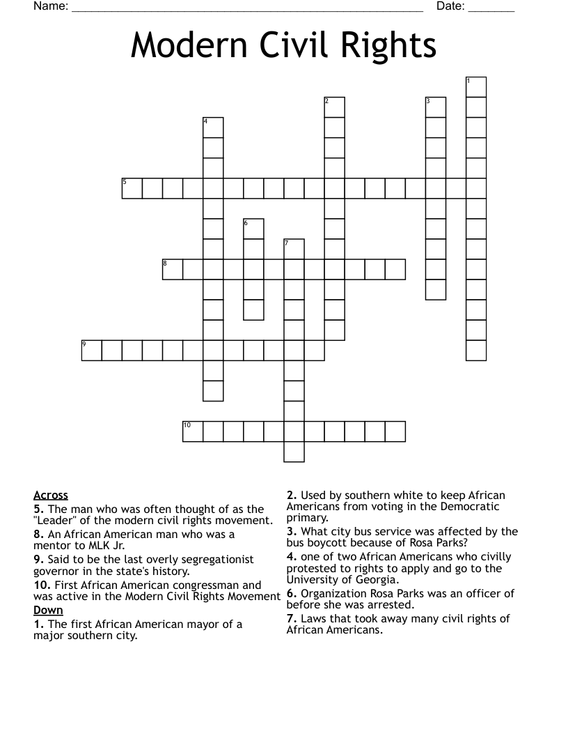 Modern Civil Rights Crossword