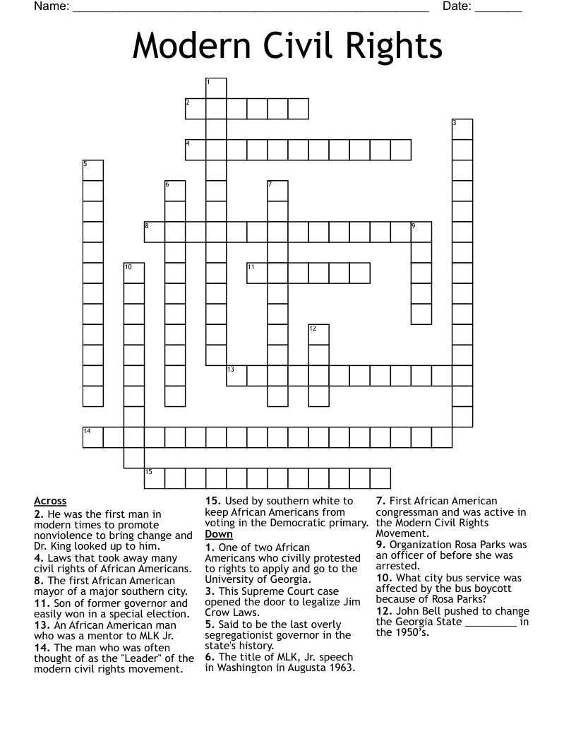 Modern Civil Rights Crossword