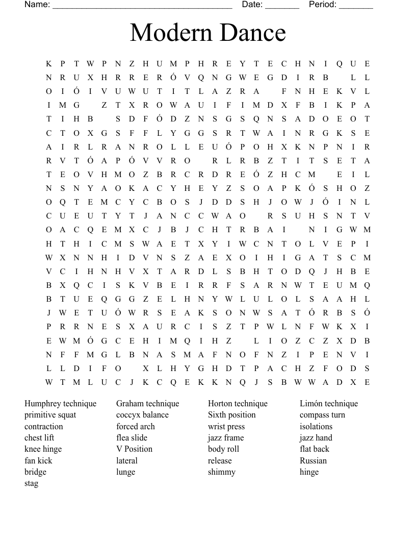 Modern Dance Word Search