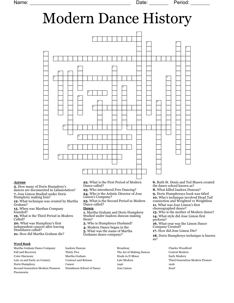 Modern Dance History Crossword