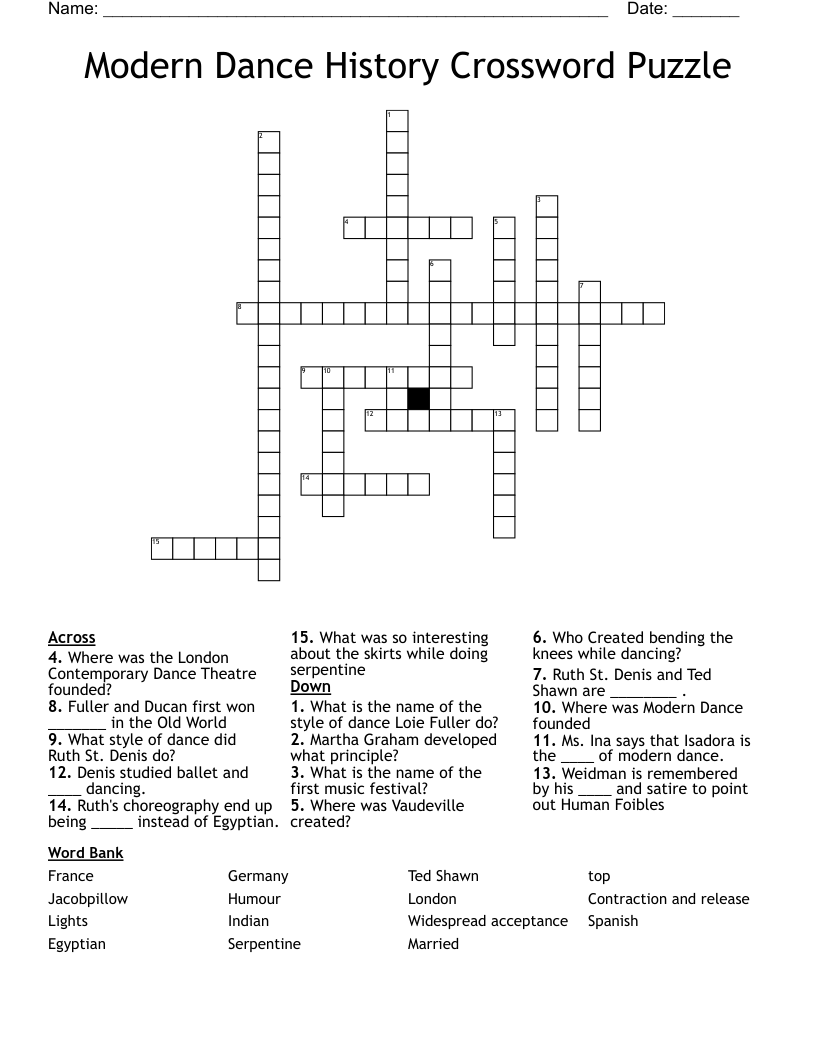 Modern Dance History Crossword Puzzle