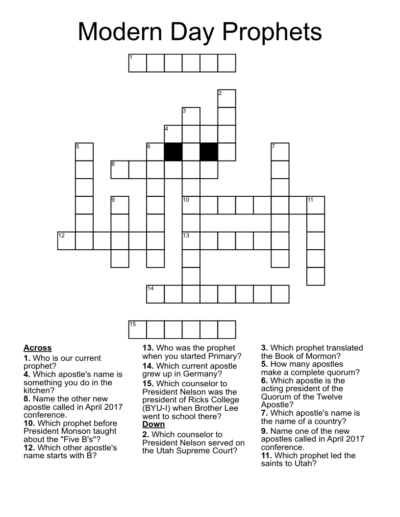 Modern Day Prophets Crossword