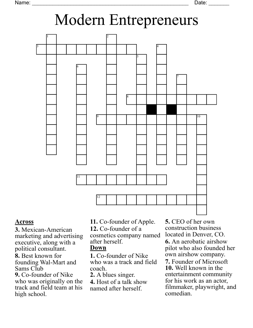 Modern Entrepreneurs  Crossword