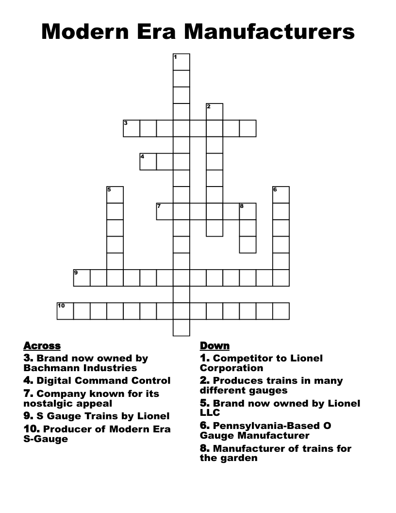 Modern Era Manufacturers Crossword