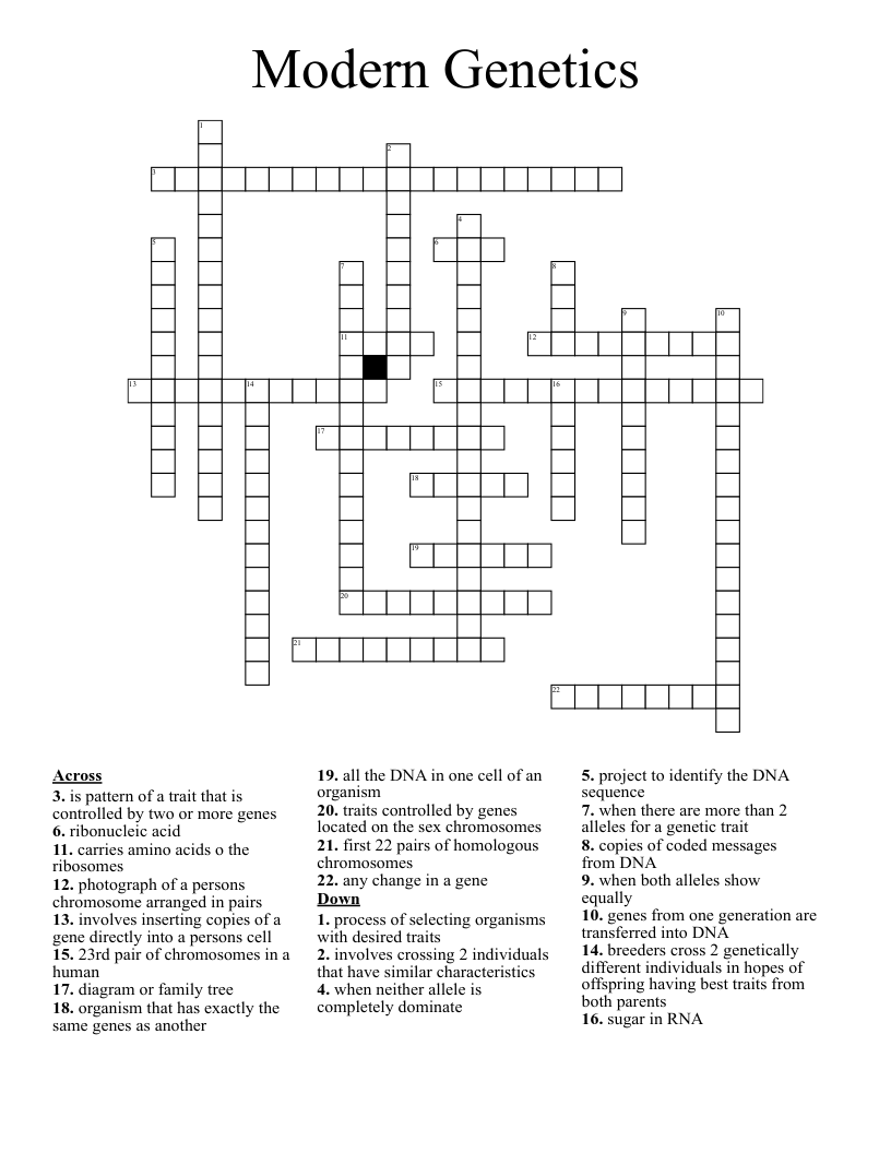 Modern Genetics Crossword