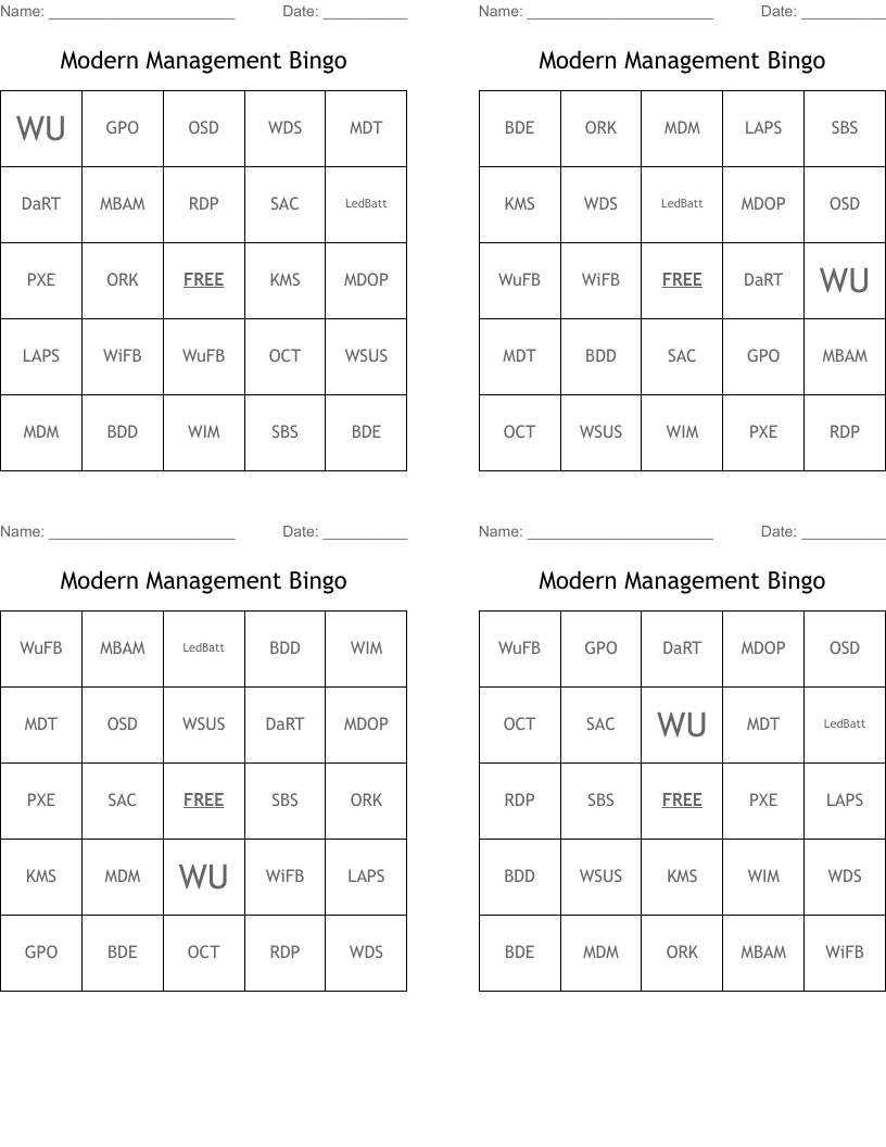 Modern Management Bingo