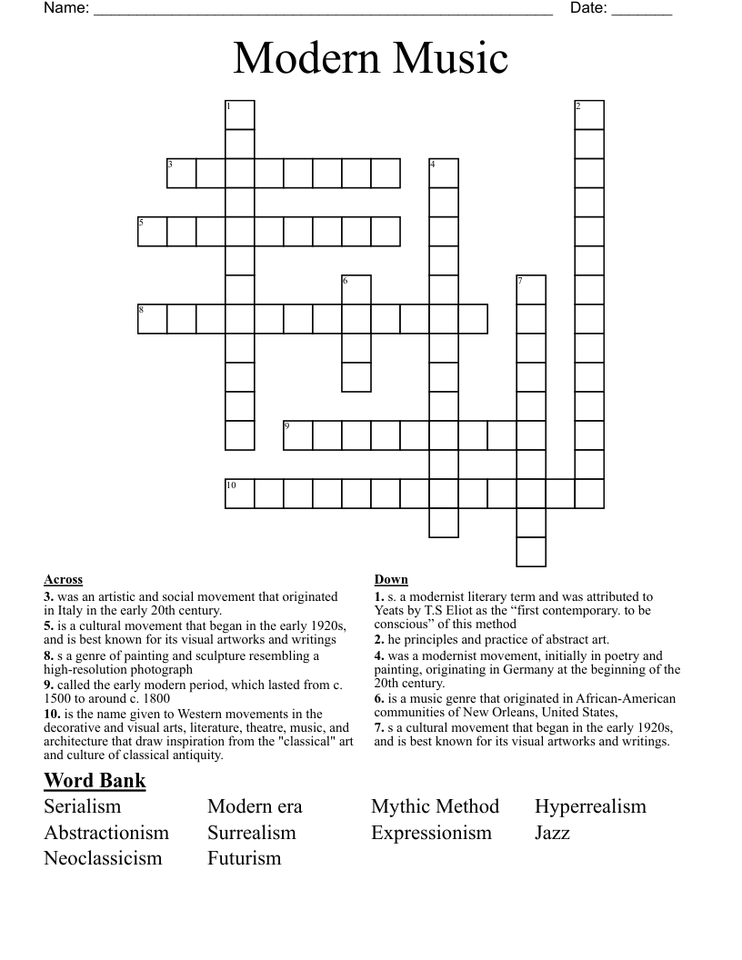 Modern Music  Crossword