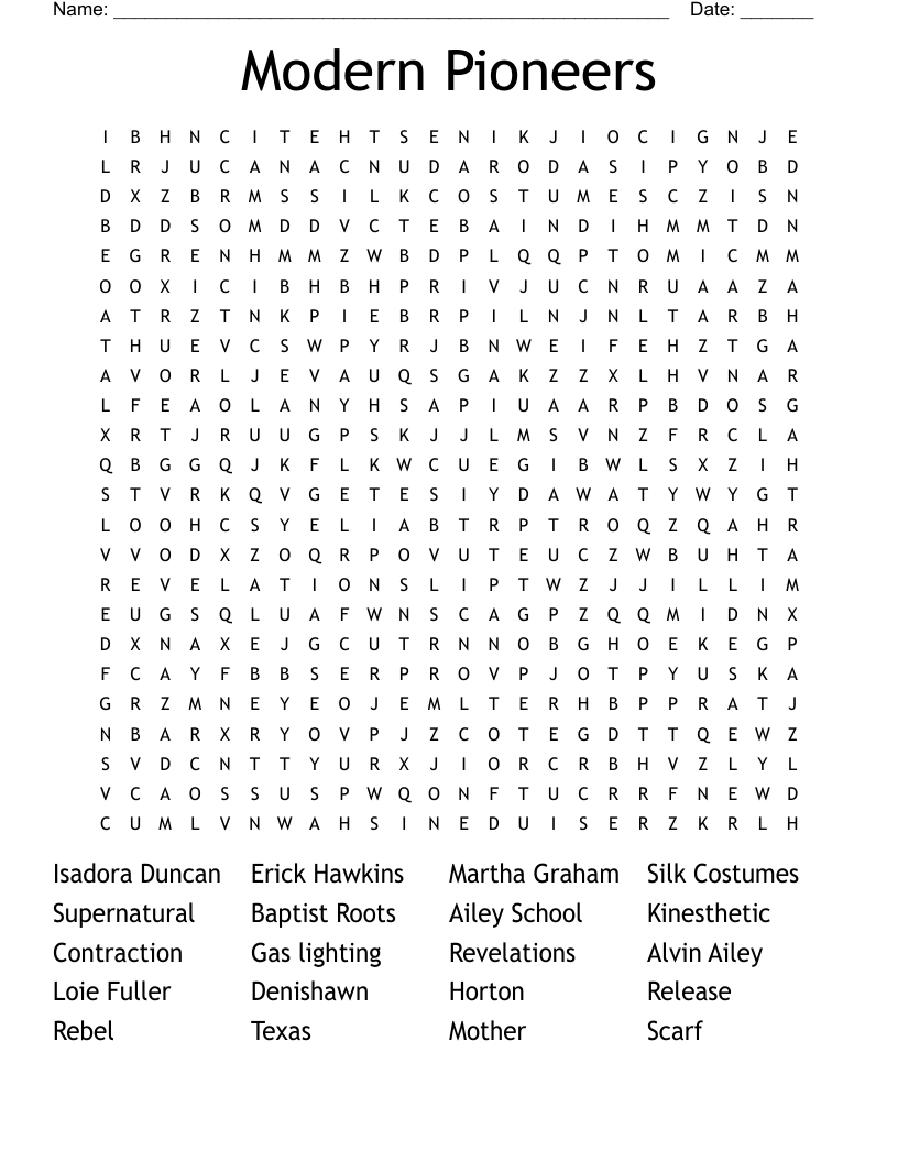 Modern Pioneers Word Search