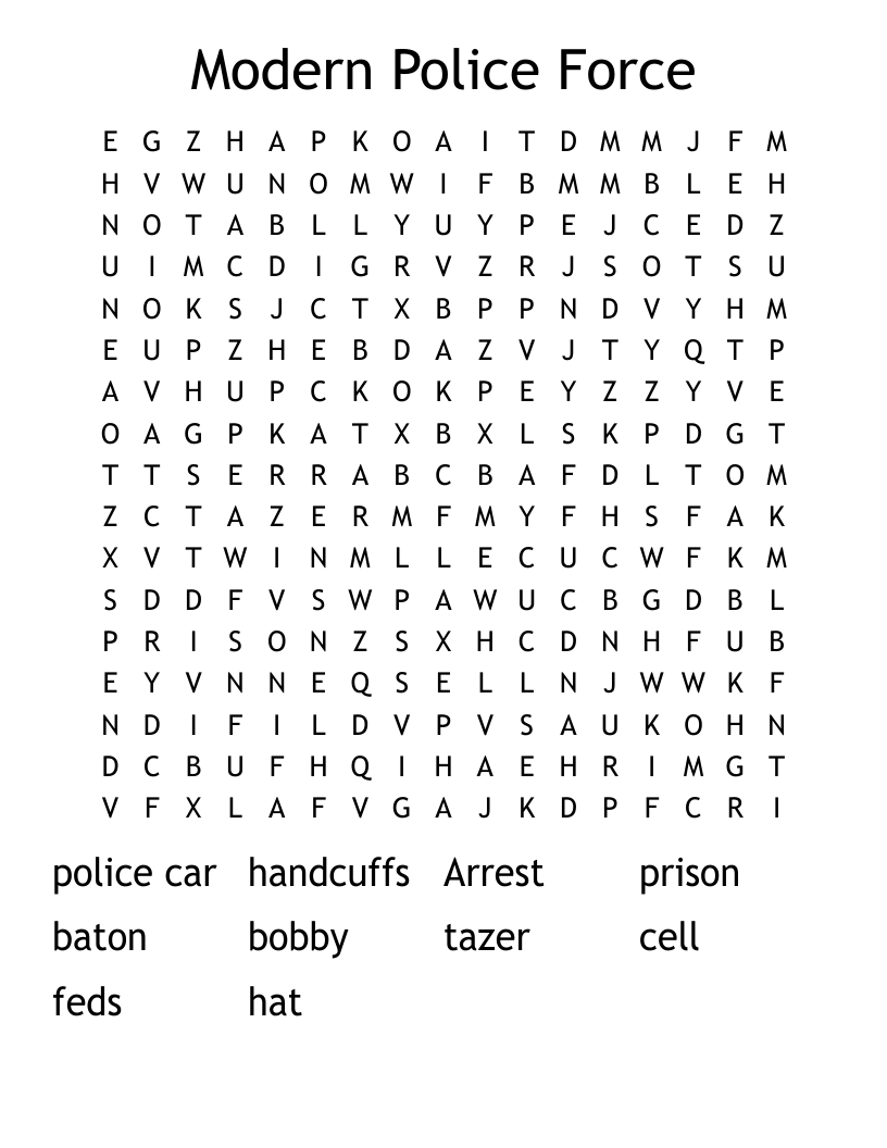 Modern Police Force Word Search