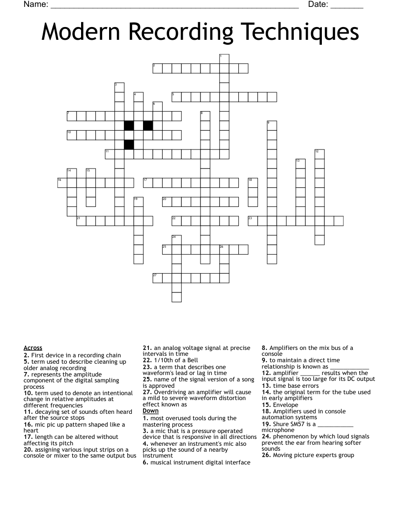 Modern Recording Techniques Crossword