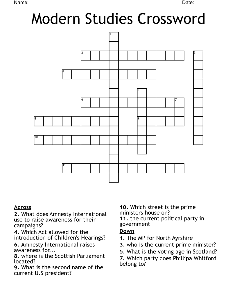 Modern Studies Crossword