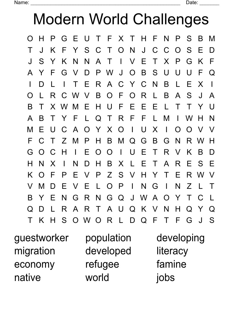 Modern World Challenges Word Search