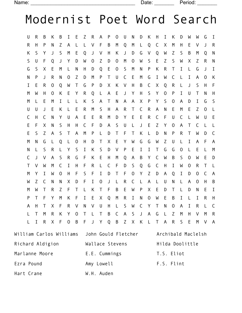 Modernist Poet Word Search