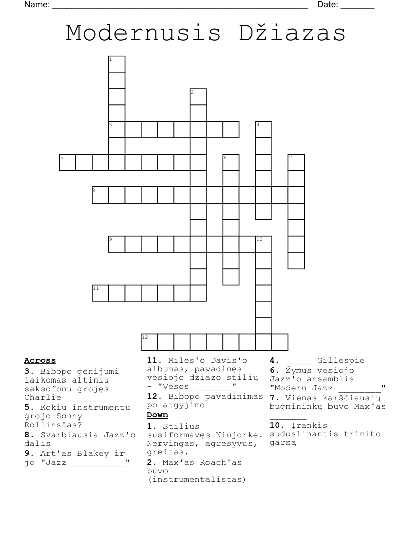 Modernusis Džiazas Crossword