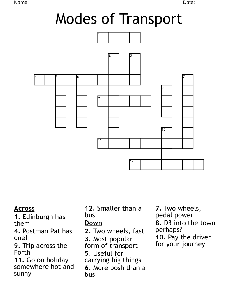 Modes of Transport Crossword