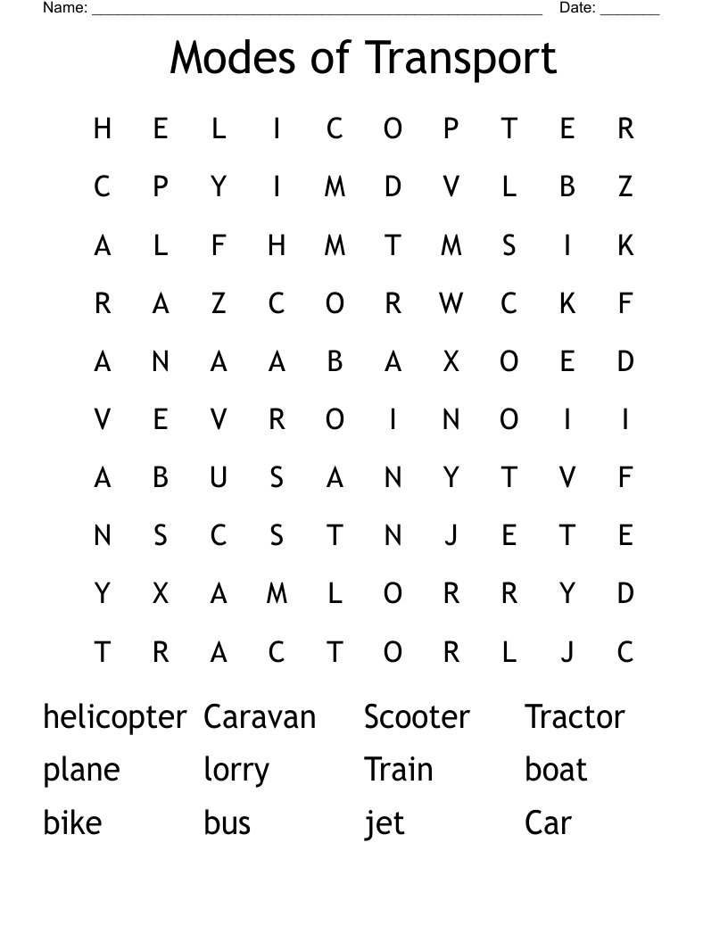 Modes of Transport Word Search